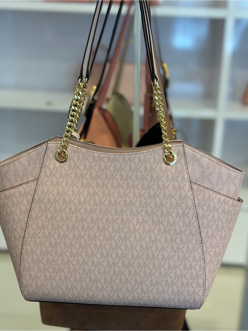 Michael Kors Powder Blush Logo Tote with Gold Chain Accents - Picture 10 of 11
